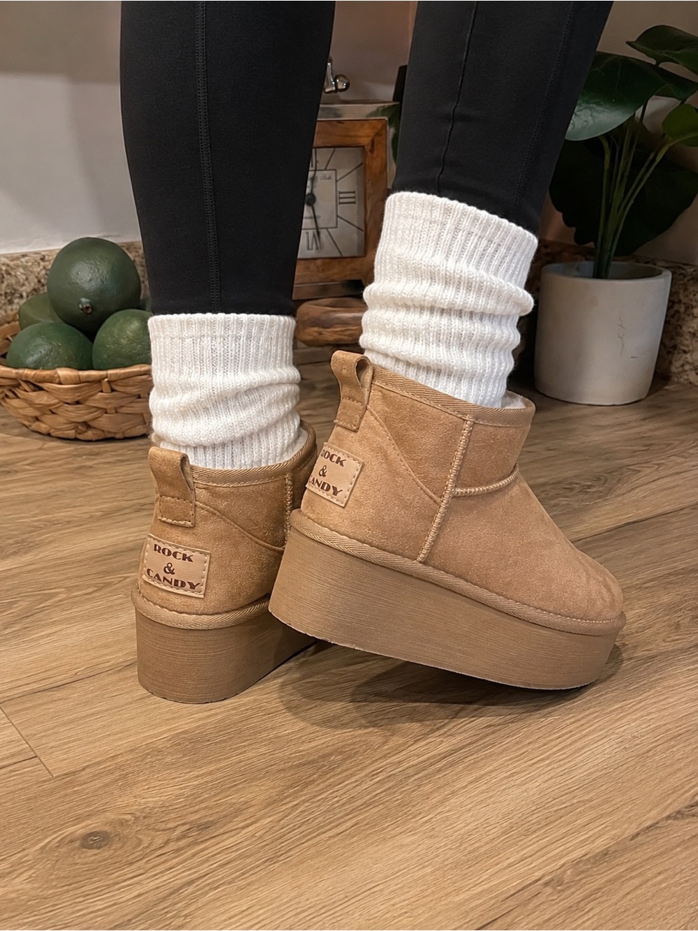 Rock & Candy Tan Suede Platform Ankle Booties nwot